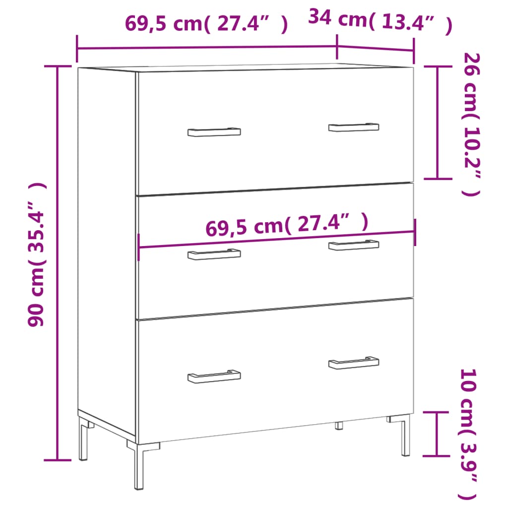 vidaXL puhvetkapp, hall, Sonoma tamm, 69,5 x 34 x 90 cm, tehispuit