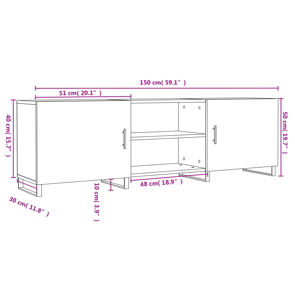 vidaXL telerikapp, valge, 150 x 30 x 50 cm, tehispuit