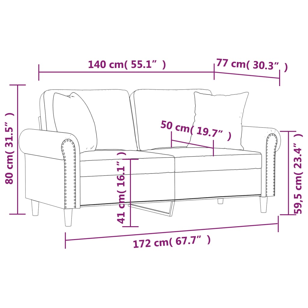 vidaXL 2-kohaline diivan patjadega, pruun, 140 cm, samet