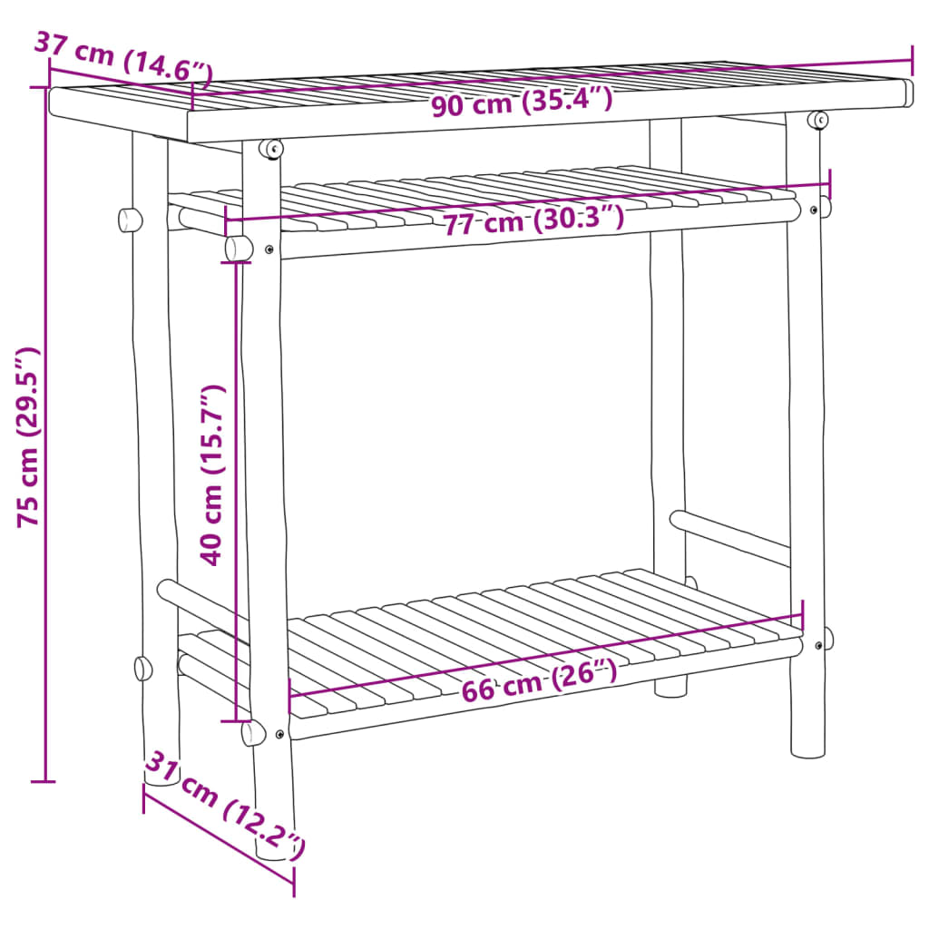 vidaXL konsoollaud, 90 x 37 x 75 cm, bambus