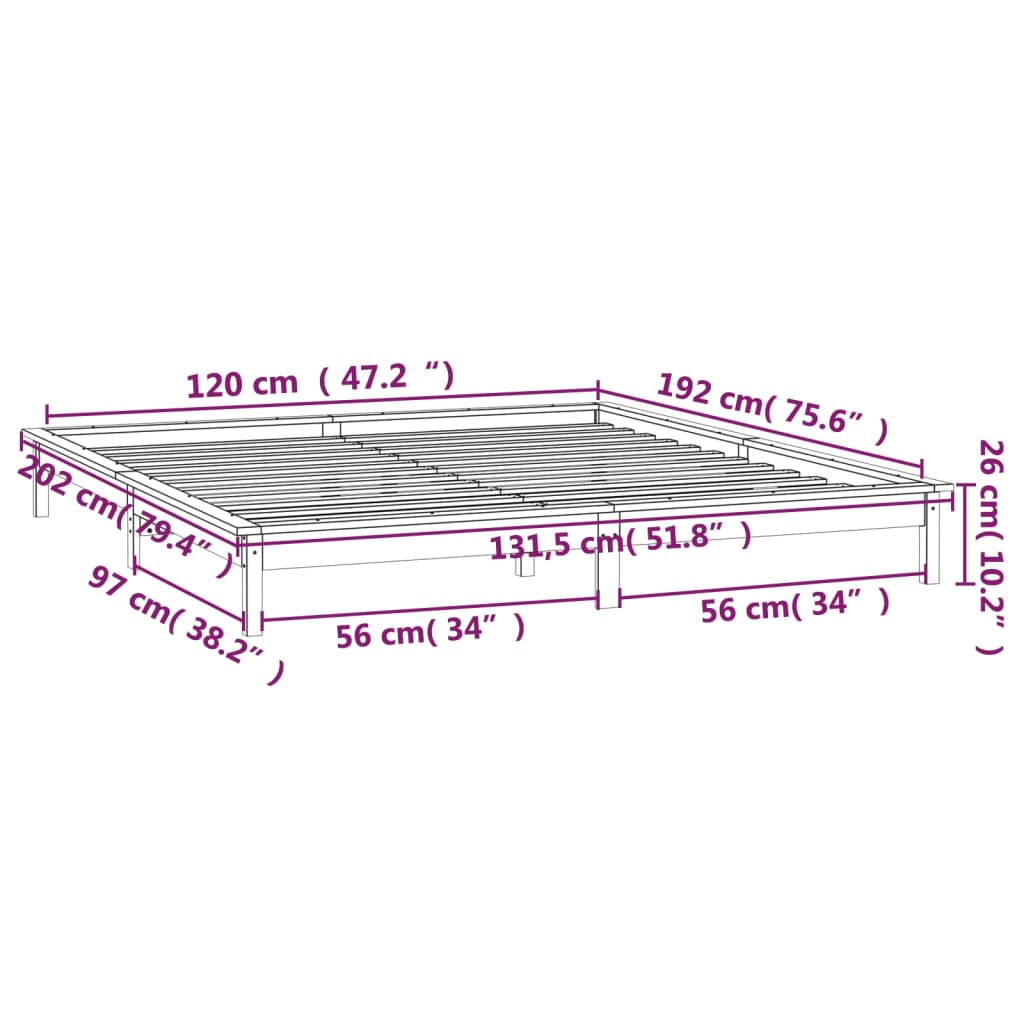 vidaXL LED-voodiraam, 120 x 190 cm, männipuit