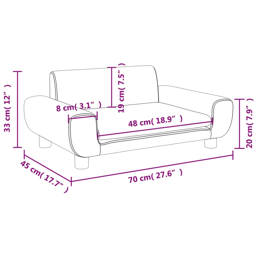 vidaXL lastediivan, must, 70 x 45 x 33 cm, samet