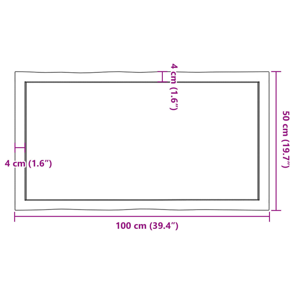 vidaXL lauaplaat, 100 x 50 x (2-6) cm, täispuit, naturaalsed servad