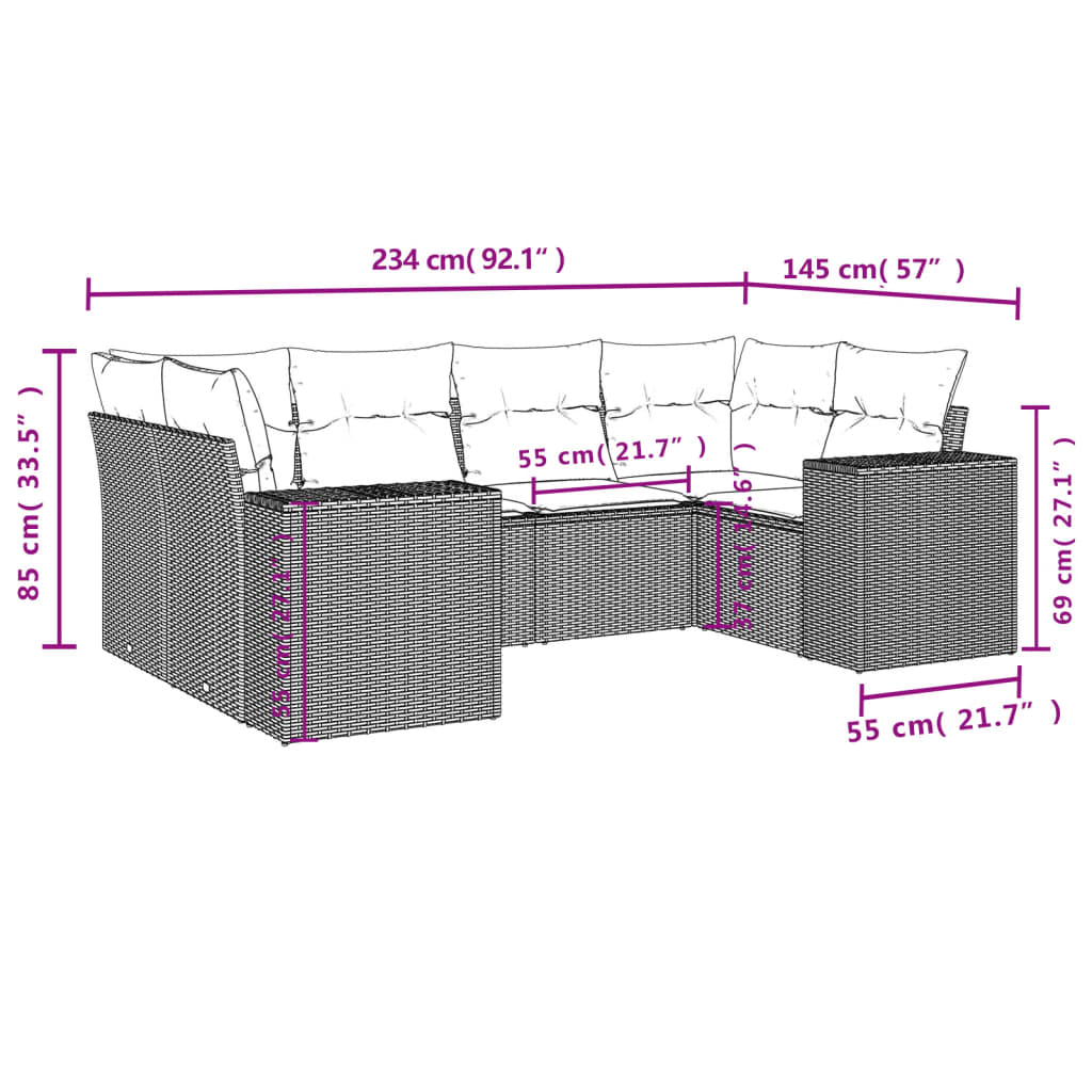 vidaXL 6-osaline aiadiivani komplekt patjadega, hall, polürotang