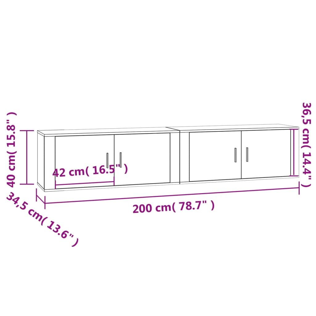 vidaXL seinale kinnitatavad telerikapid, 2 tk, valge 100x34,5x40 cm