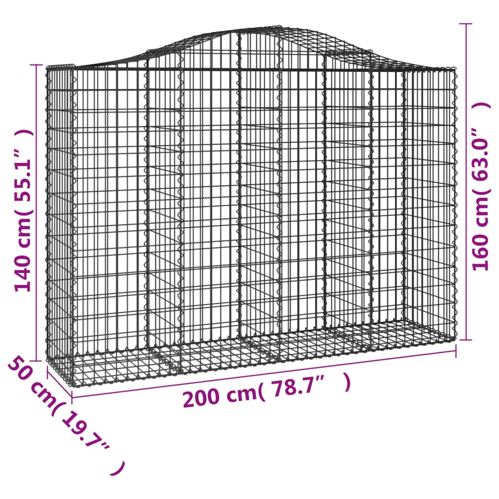 vidaXL kaarekujulised gabioonkorvid 7 tk, 200x50x140/160 cm, raud