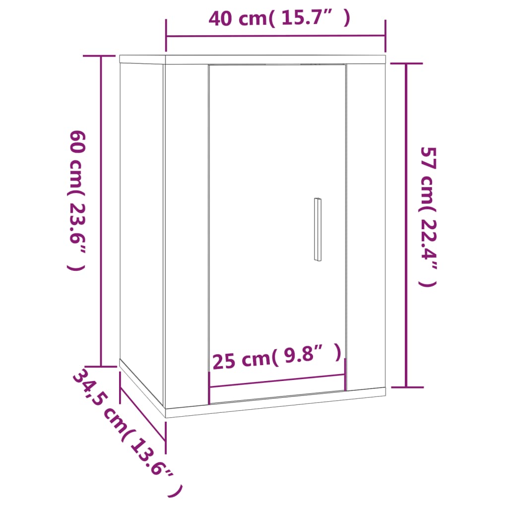 vidaXL seina telerikapid, 2 tk, sonoma tamm, 40x34,5x60 cm