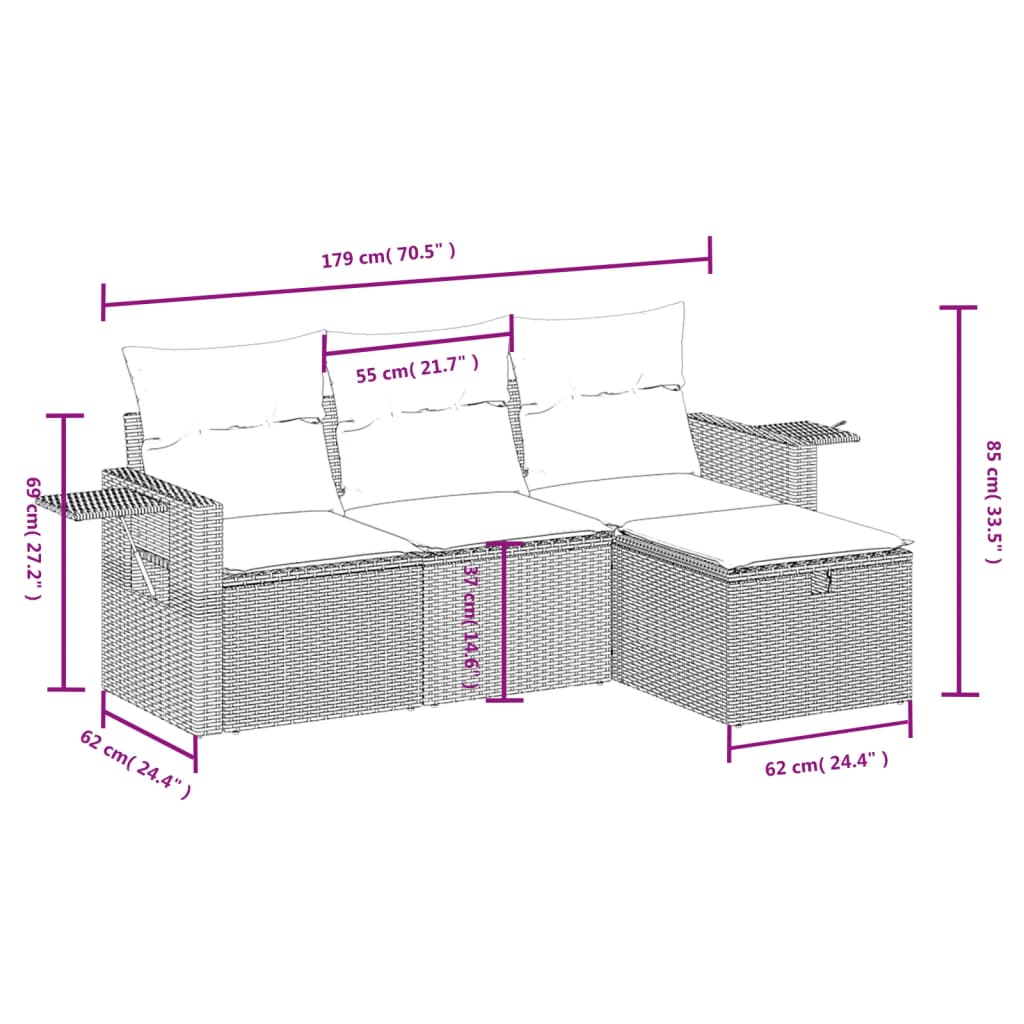 vidaXL 4-osaline aiadiivani komplekt patjadega, must, polürotang