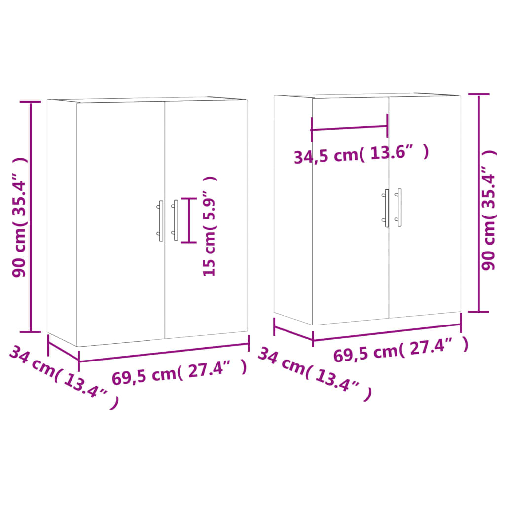 vidaXL seinakapid 2 tk, pruun tamm, 69,5 x 34 x 90 cm