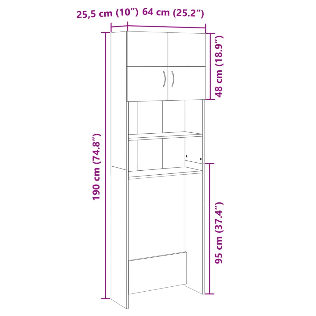 vidaXL pesumasinakapp, Sonoma tamm, 64 x 25,5 x 190 cm puitlaastplaat