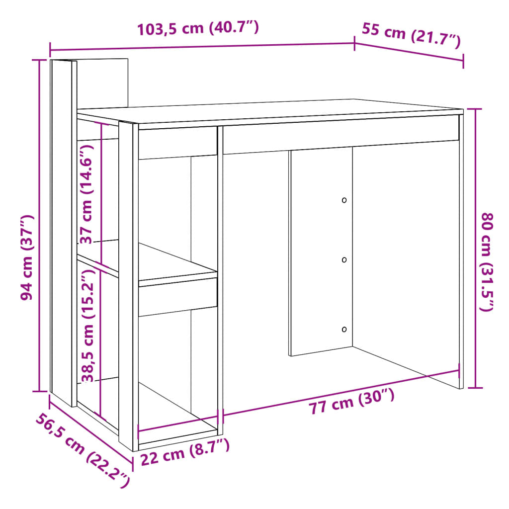 vidaXL kontorilaud, valge, 103,5x56,5x94 cm, tehispuit