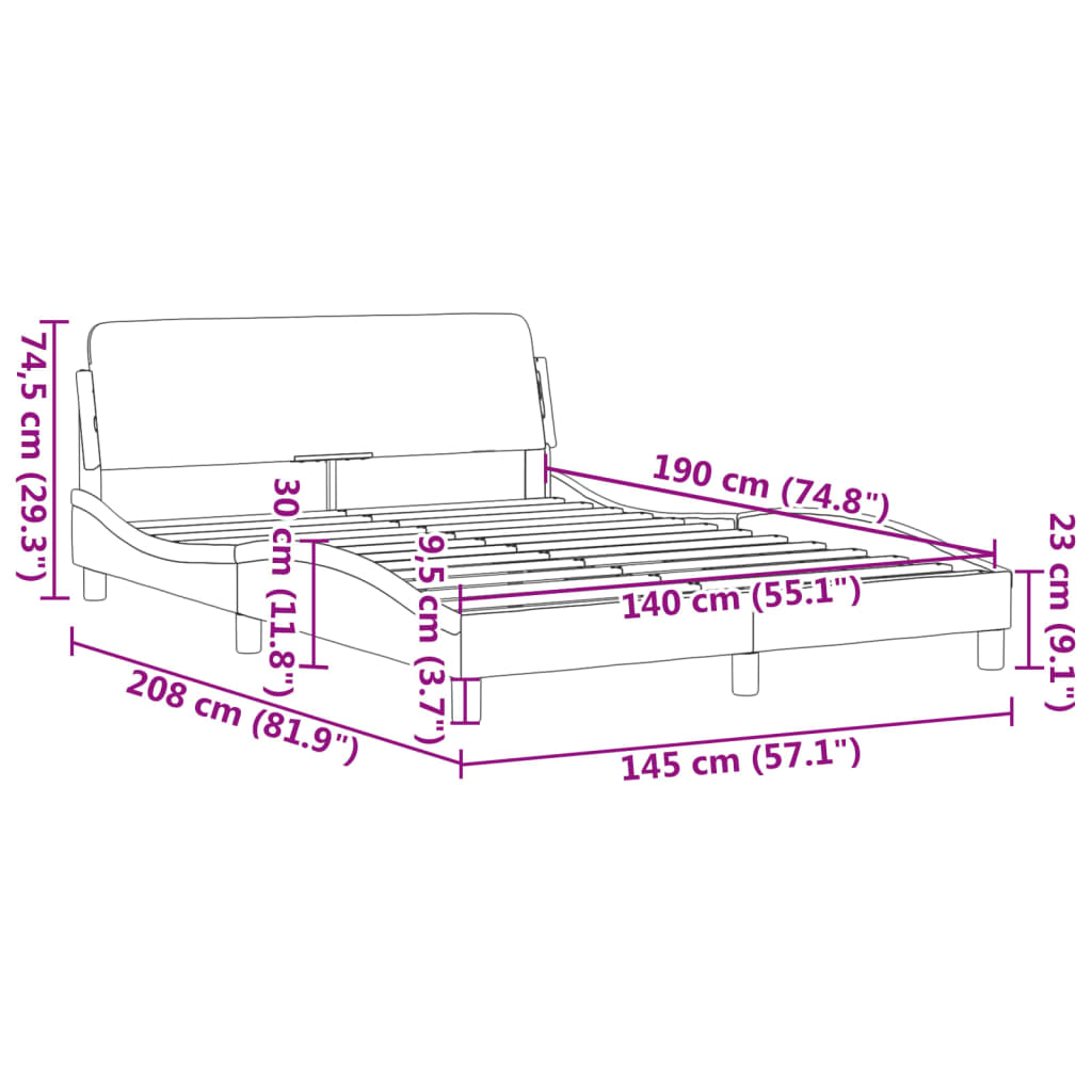 vidaXL voodiraam peatsiga, tumehall, 140x190 cm, samet