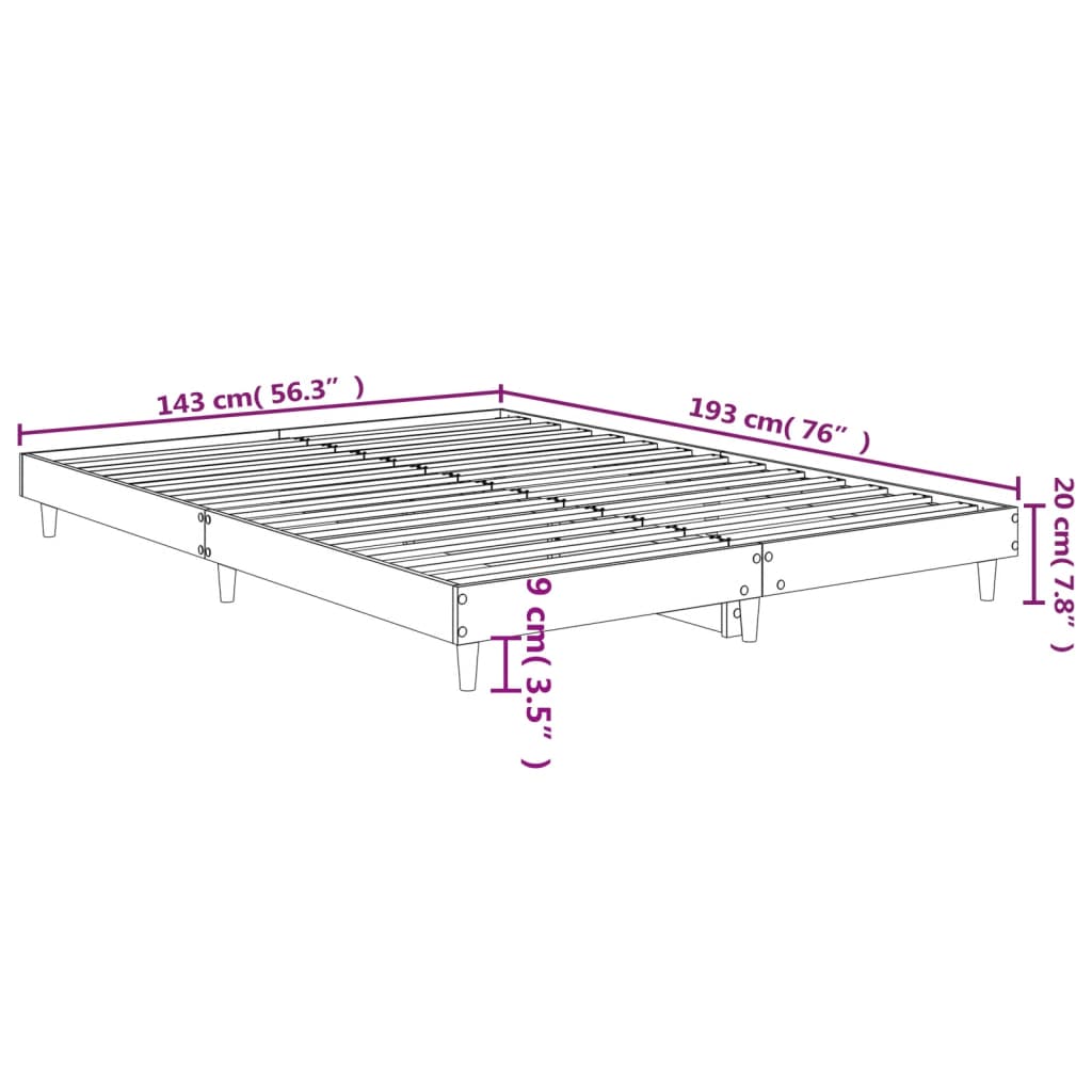 vidaXL voodiraam, valge, 140 x 190 cm, teras ja tehispuit