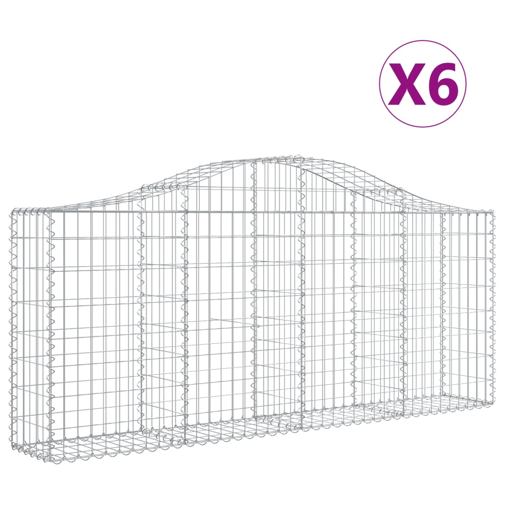 vidaXL kaarekujulised gabioonkorvid 6 tk, 200x30x80/100 cm, raud