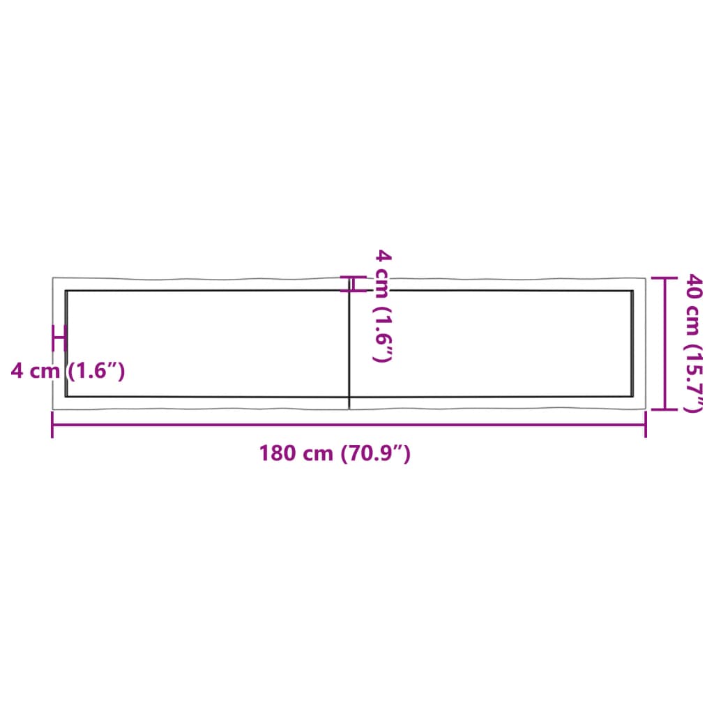 vidaXL lauaplaat, 180x40x(2-6) cm, täispuit, naturaalsed servad