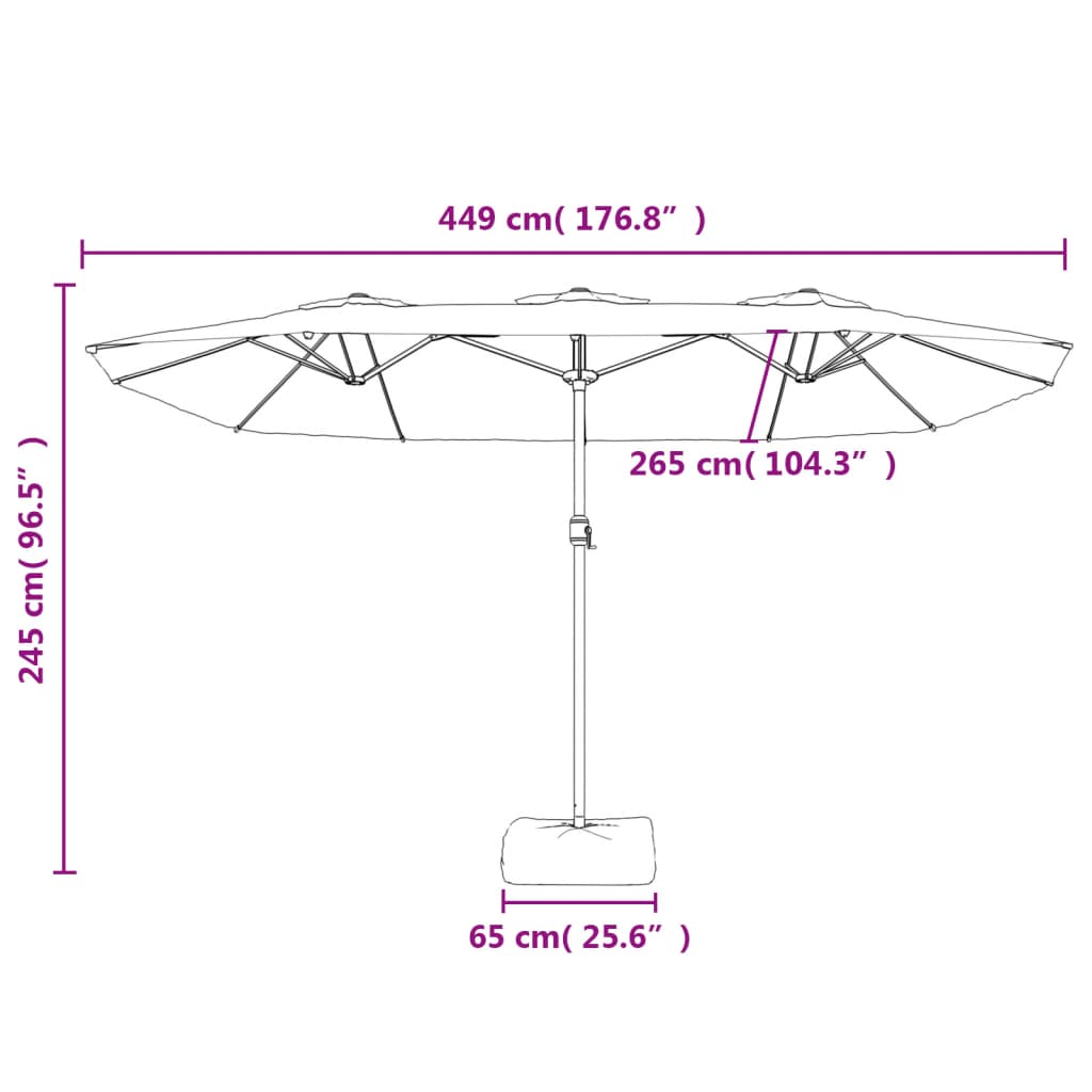 vidaXL kahe varjuga aia päikesevari LEDiga, must, 449 x 245 cm