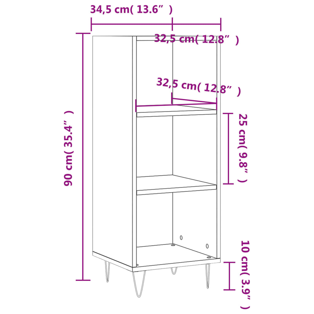 vidaXL puhvetkapp, valge, 34,5x32,5x90 cm, tehispuit