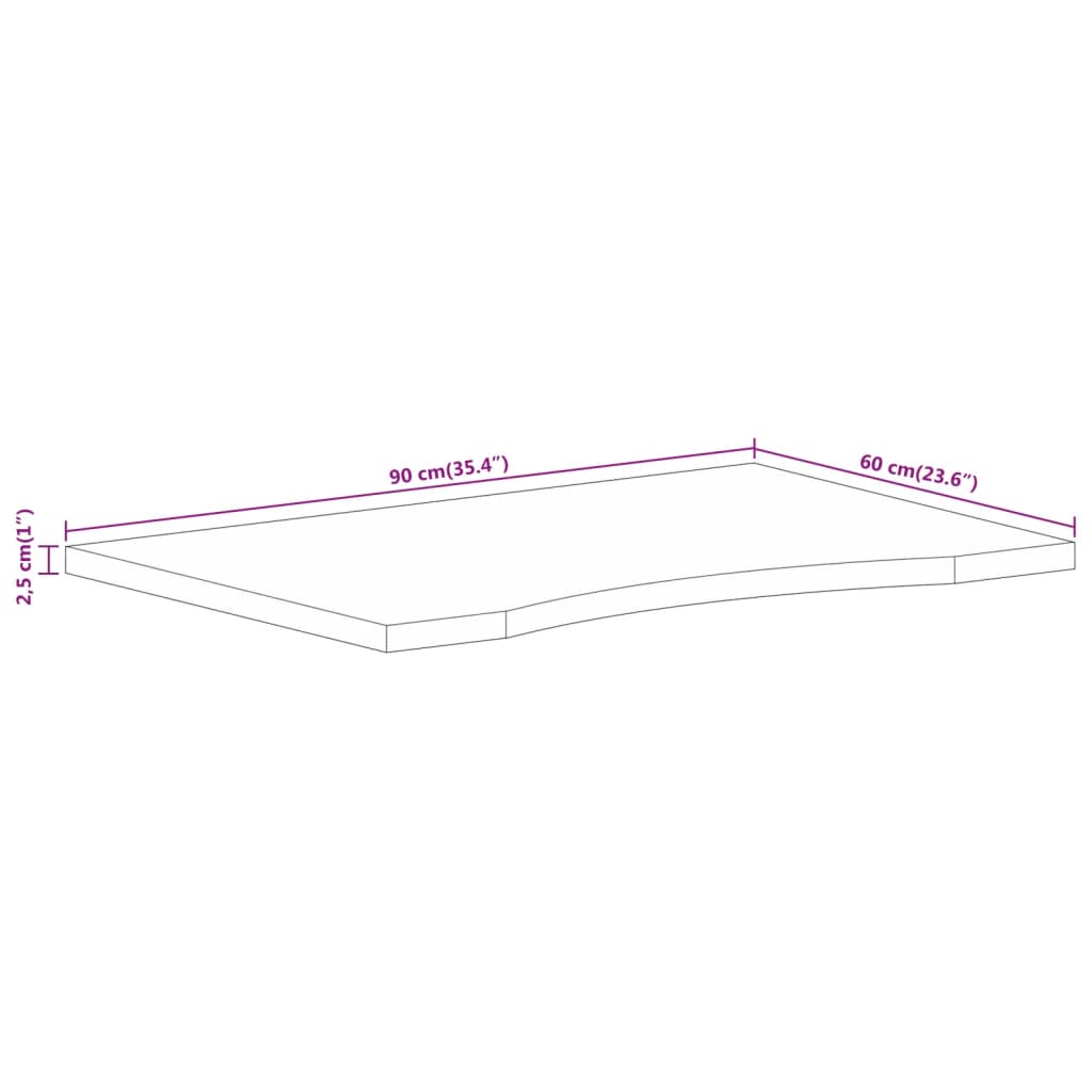 vidaXL kumerusega lauaplaat, 90 x 60 x 2,5 cm, töötlemata mangopuit