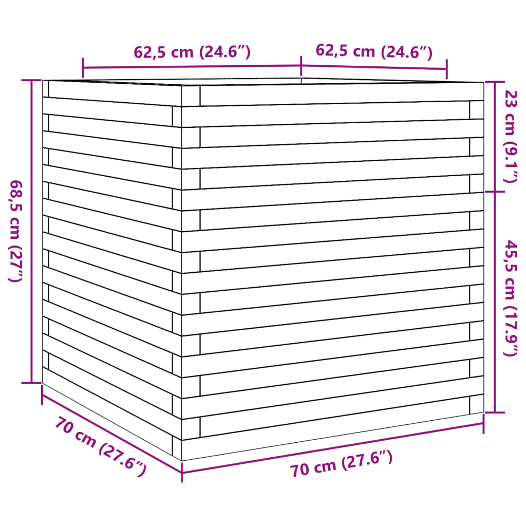 vidaXL aia taimekast, 70x70x68,5 cm, immutatud männipuit