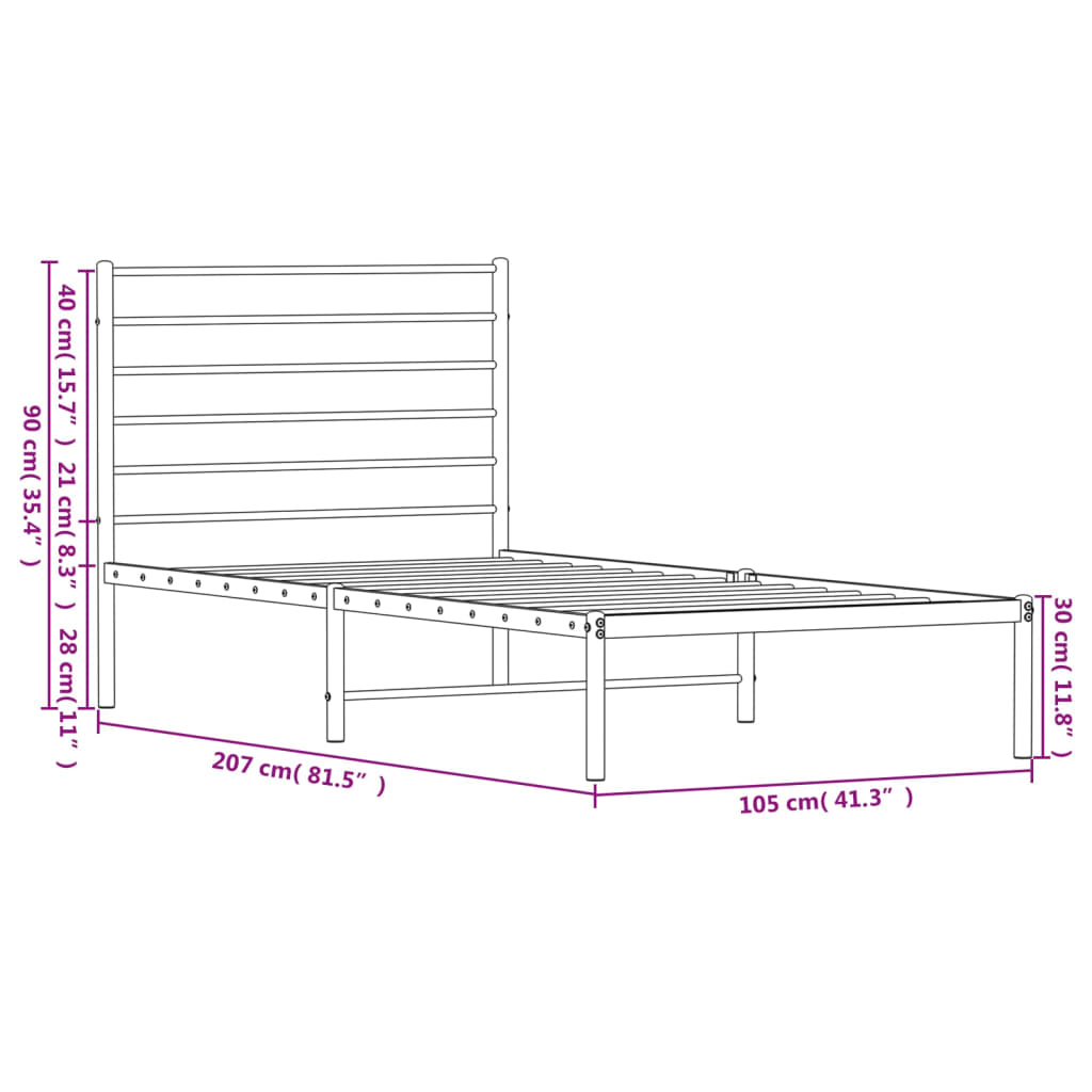 vidaXL metallist voodiraam peatsiga, must, 100x200 cm