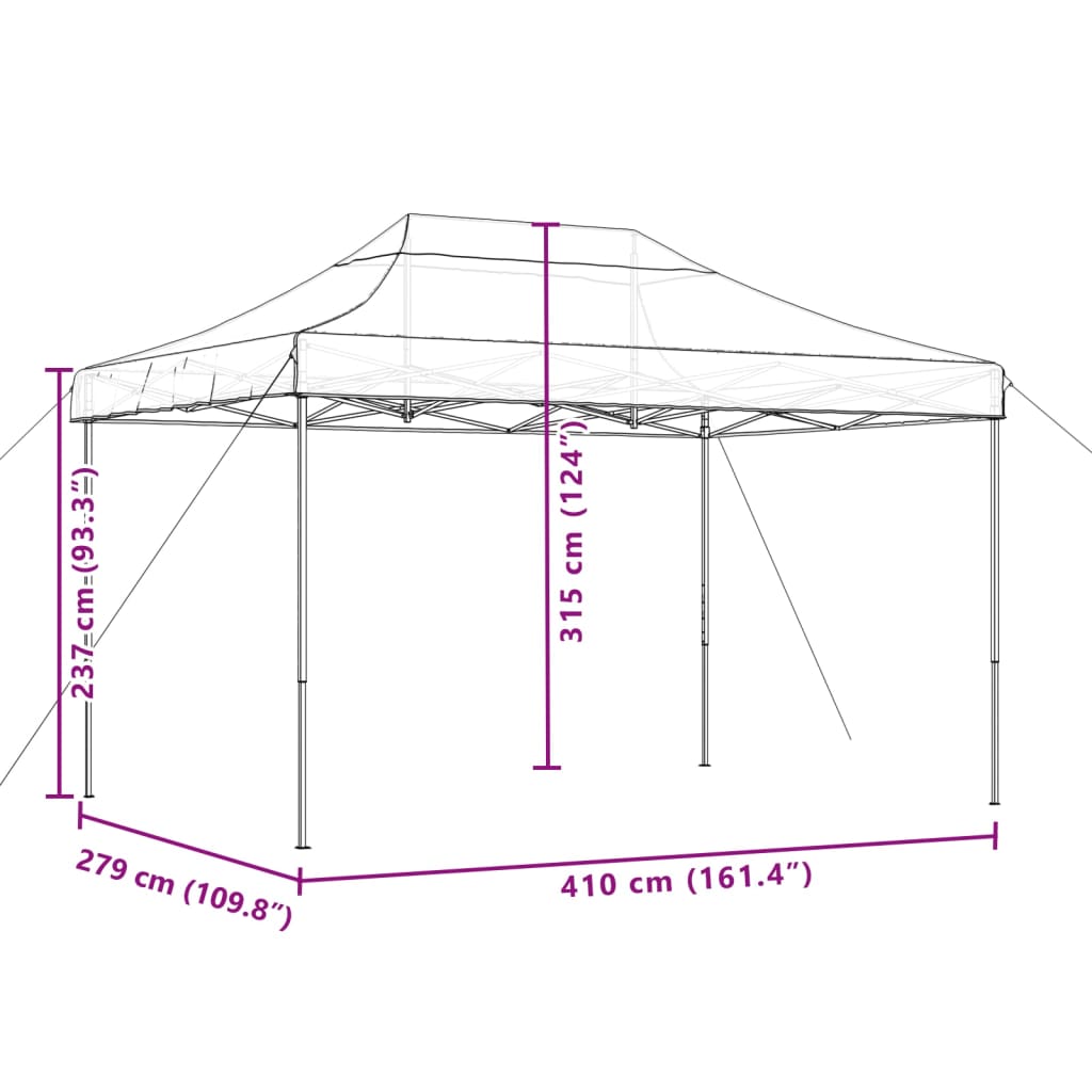 vidaXL kokkupandav pop-up peotelk, must, 410x279x315 cm