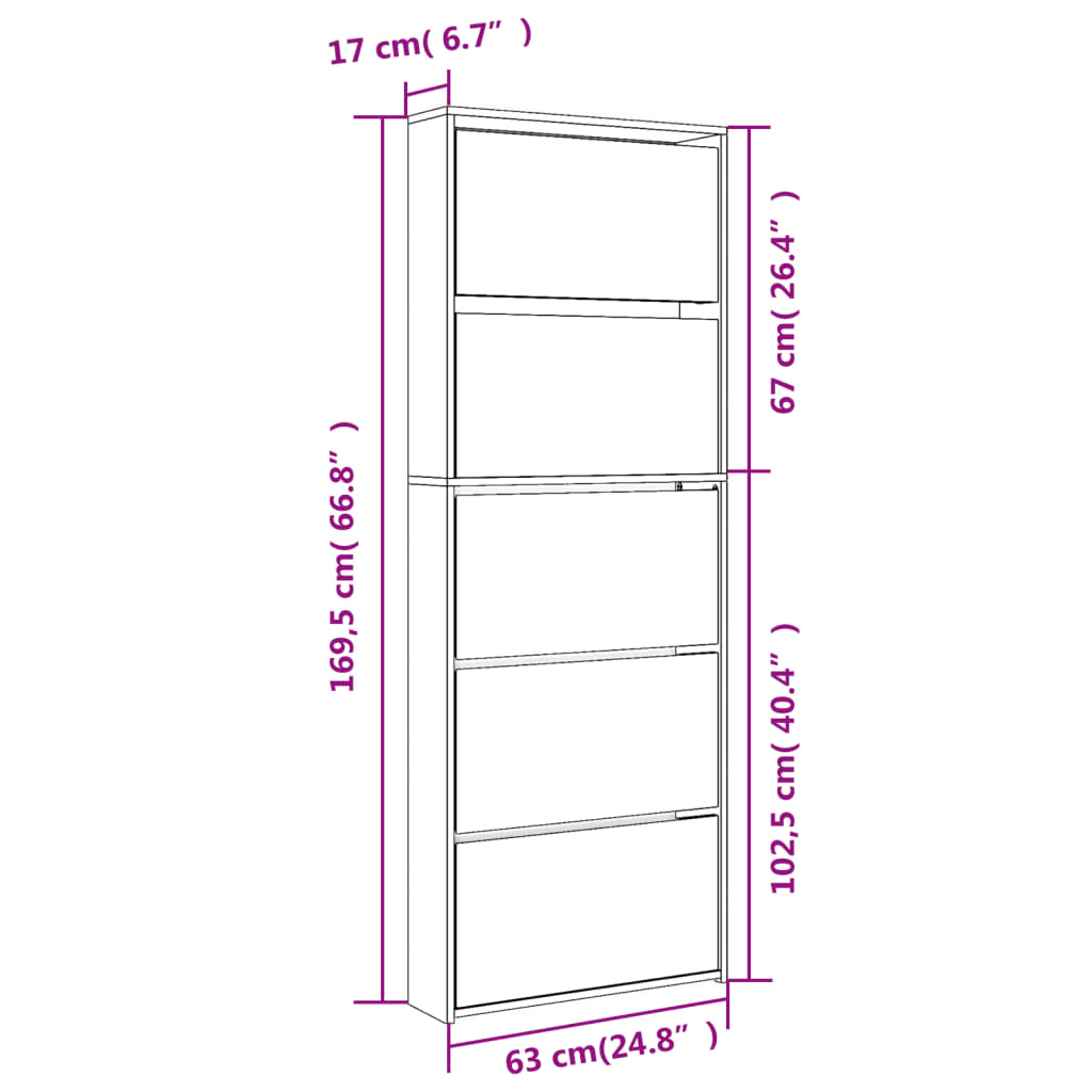 vidaXL 5 sahtliga kingakapp peegliga, betoonhall, 63 x 17 x 169,5 cm