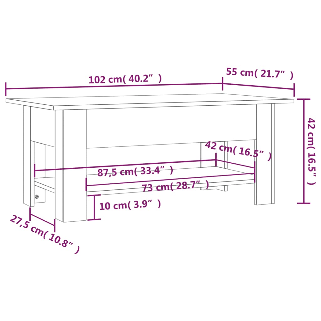 vidaXL kohvilaud, betoonhall, 102 x 55 x 42 cm, tehispuit