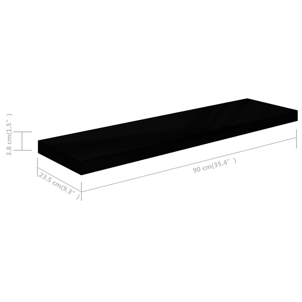 vidaXL seinariiulid, 4 tk, kõrgläikega, must, 90 x 23,5 x 3,8 cm MDF