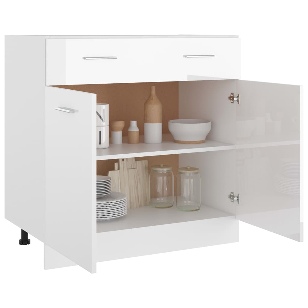 vidaXL alumine köögikapp, kõrgläikega valge, 80x46x81,5 cm tehispuit