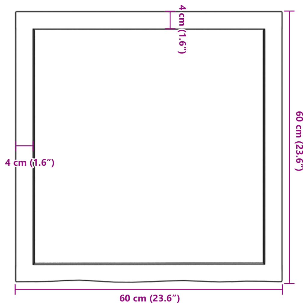 vidaXL vannitoa töötasapind, 60 x 60 x (2-4) cm, töötlemata täispuit