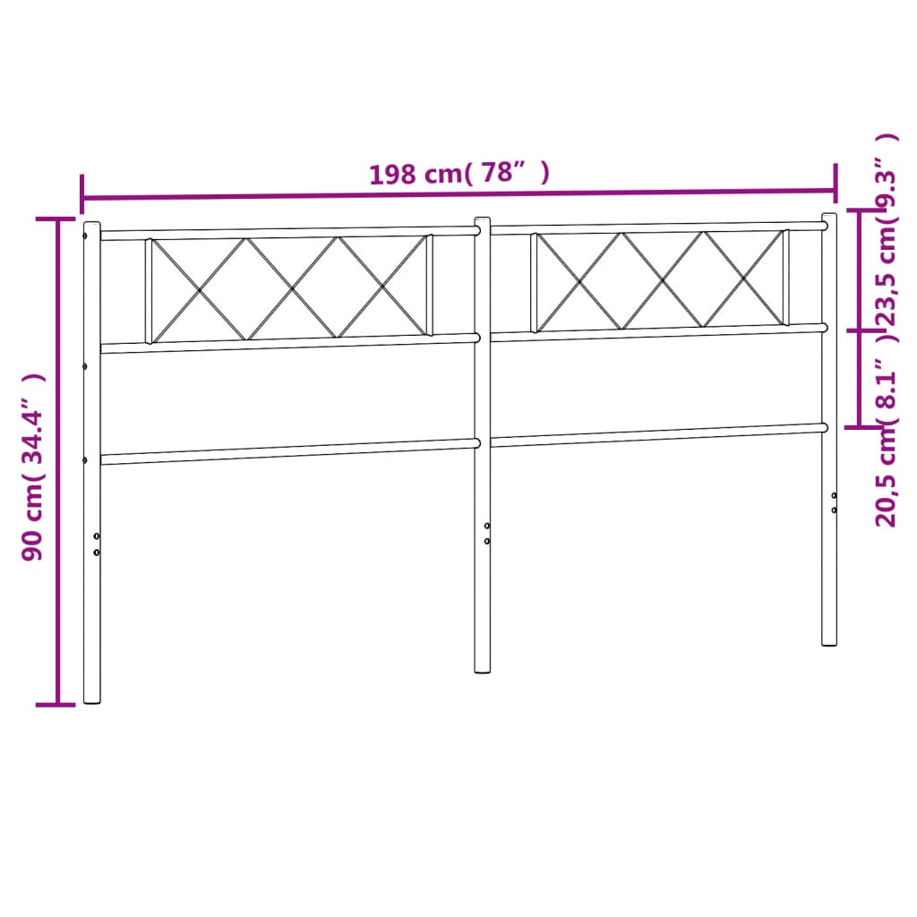 vidaXL metallist voodipeats, must, 193 cm