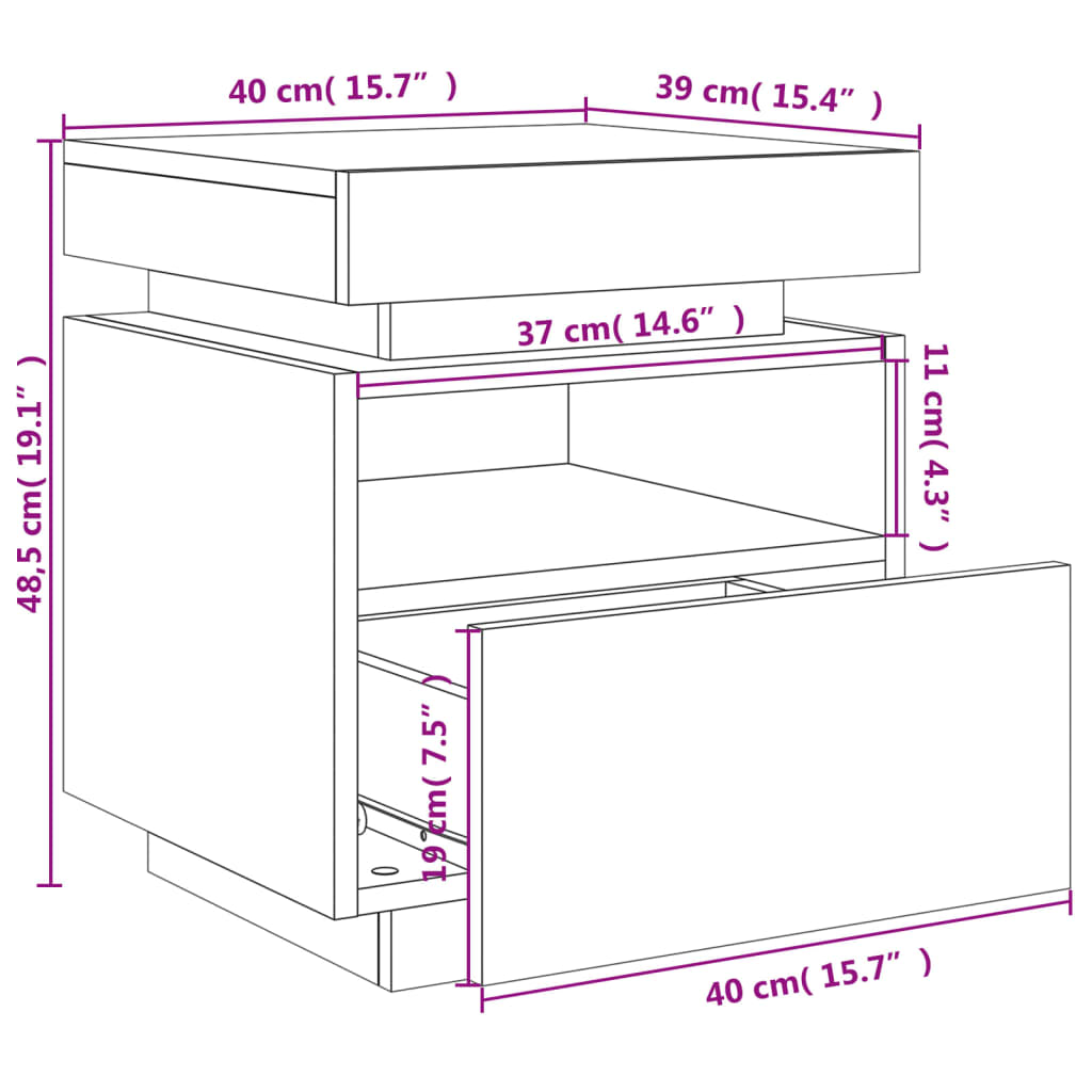 vidaXL öökapp LED-tuledega, suitsutatud tamm, 40 x 39 x 48,5 cm