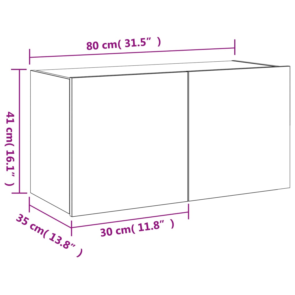 vidaXL teleri seinakapp LED-tuledega, must, 80 x 35 x 41 cm