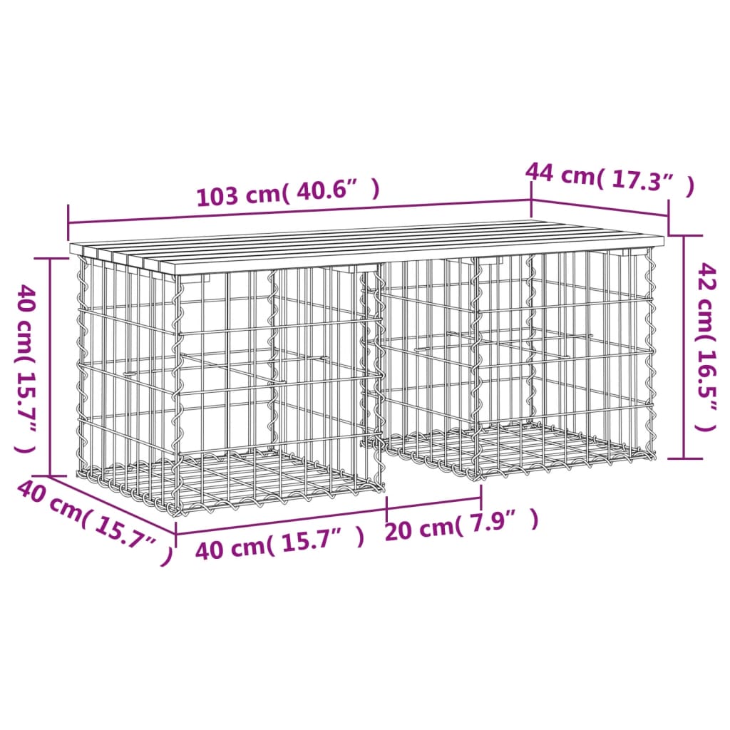 vidaXL gabioonpink, 103 x 44 x 42 cm, männipuit