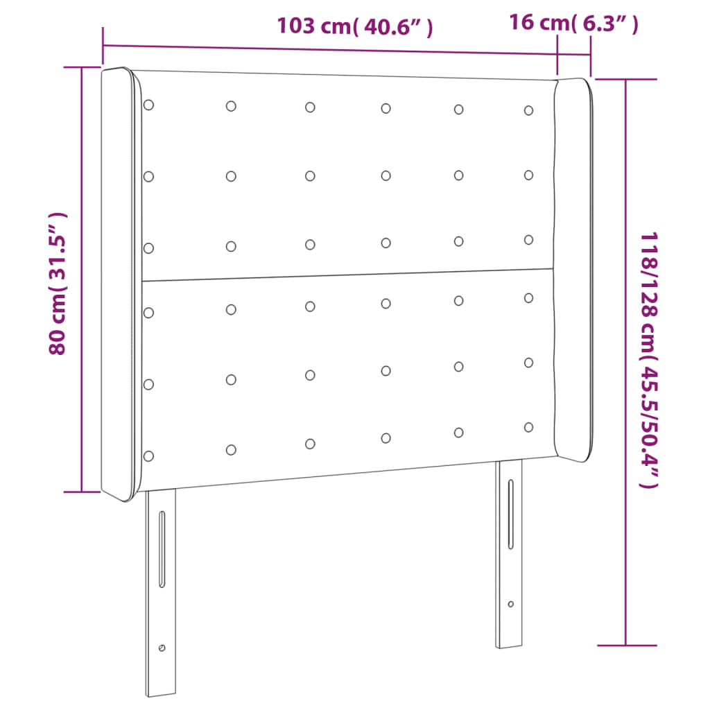 vidaXL LED-voodipeats, must, 103x16x118/128 cm, kunstnahk