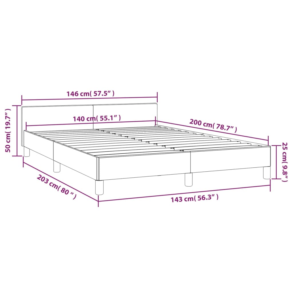 vidaXL voodiraam peatsiga, must, 140x200 cm, samet