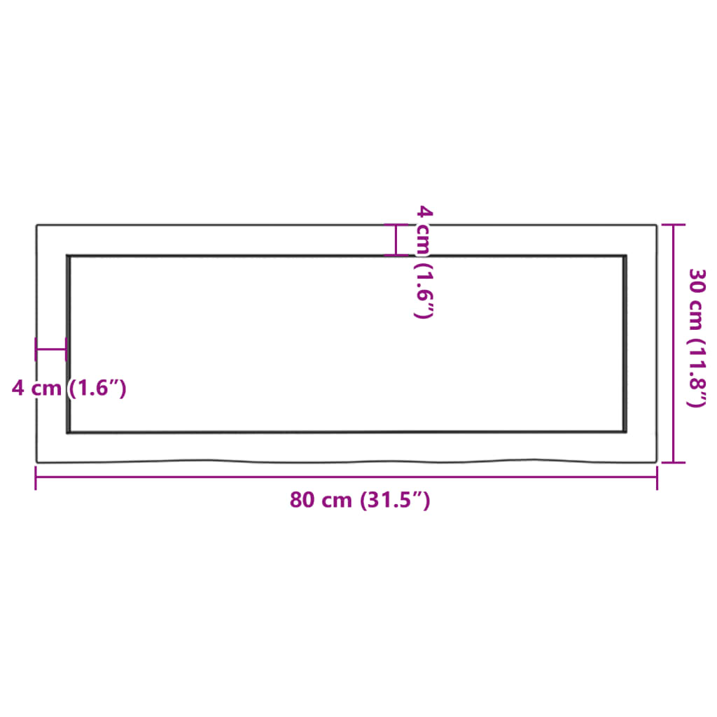 vidaXL vannitoa töötasapind, helepruun, 80x30x(2-4) cm, täispuit