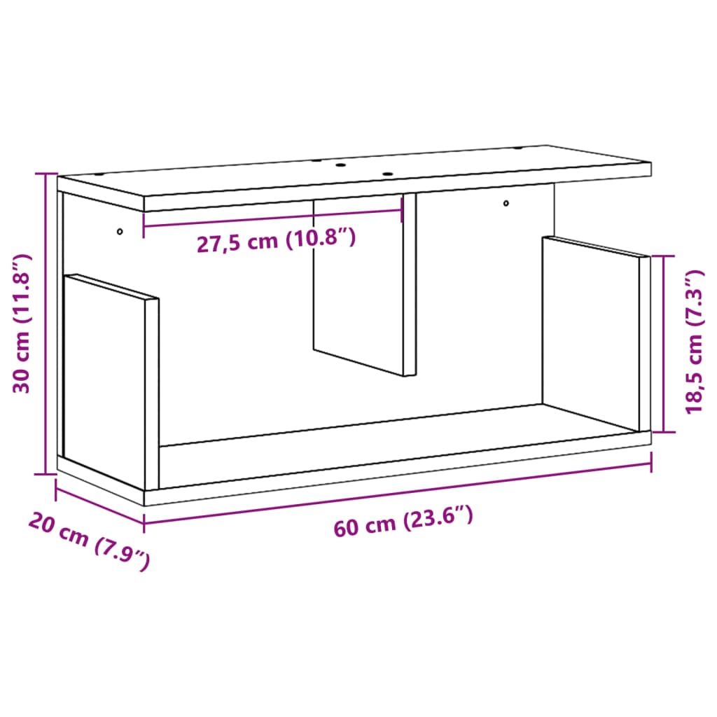 vidaXL seinakapp, 60 x 20 x 30 cm, must, tehispuit