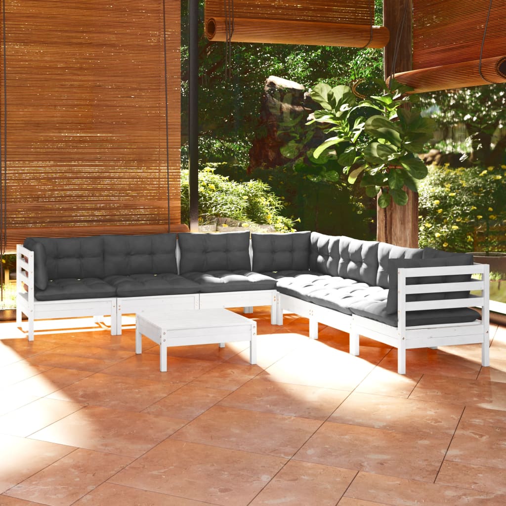 vidaXL 8-osaline aiamööbli komplekt istmepatjadega, valge, männipuit