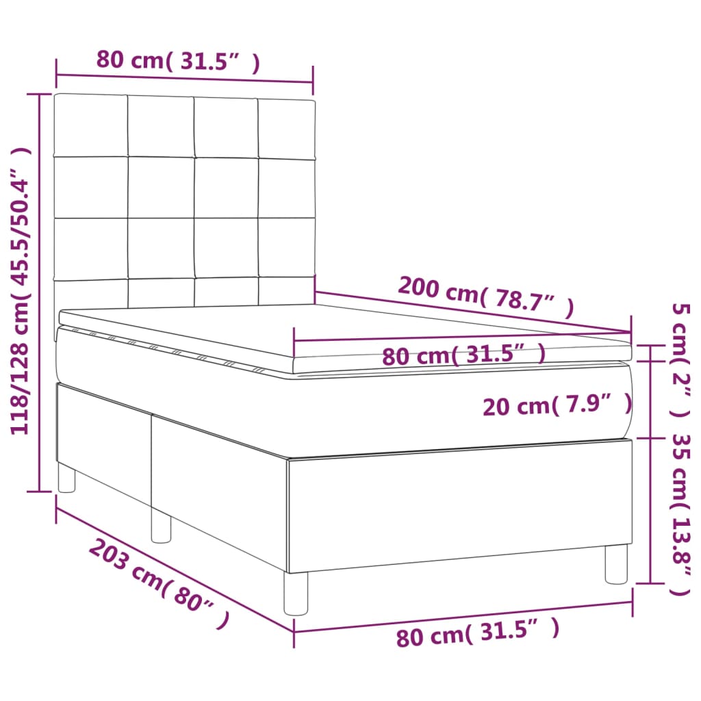 vidaXL kontinentaalvoodi madrats ja LED, kreemjas, 80x200 cm, kangas