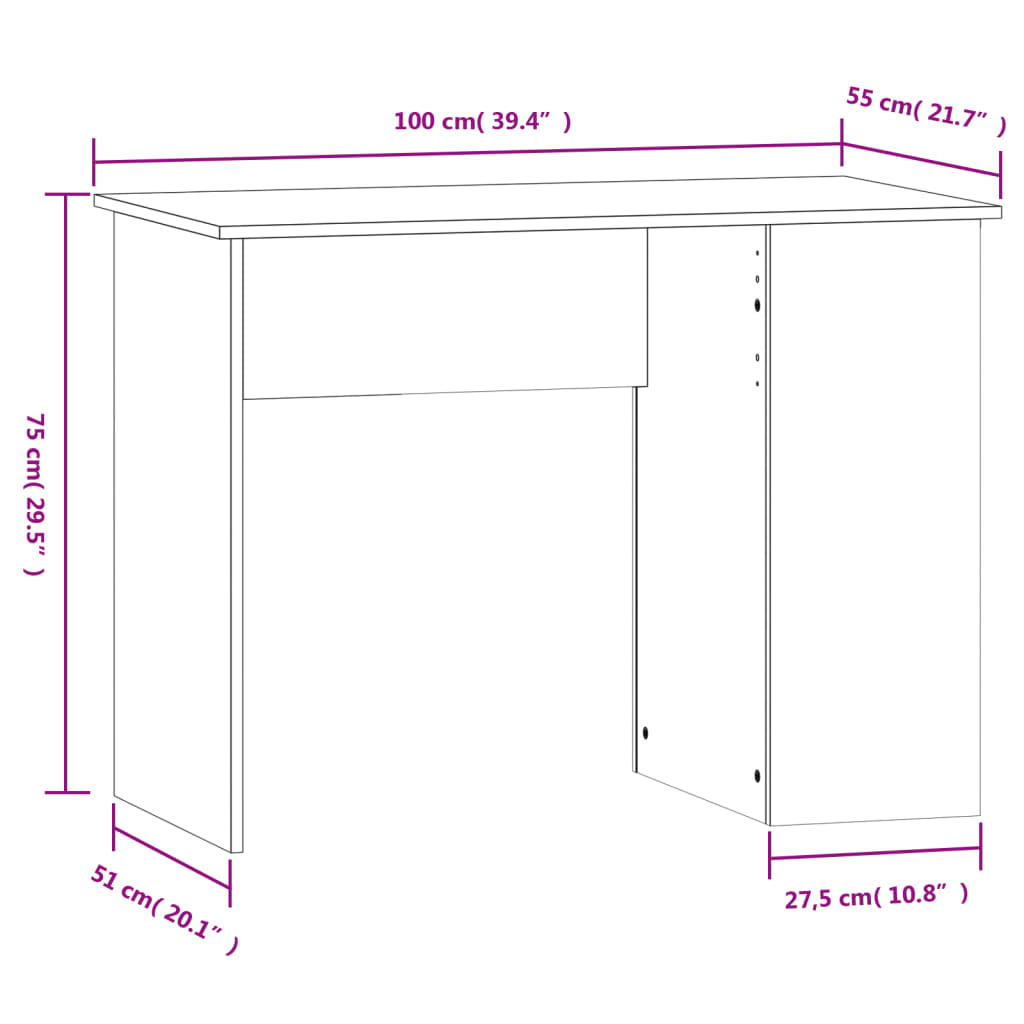 vidaXL kirjutuslaud, hall Sonoma tamm, 100x55x75 cm, tehispuit