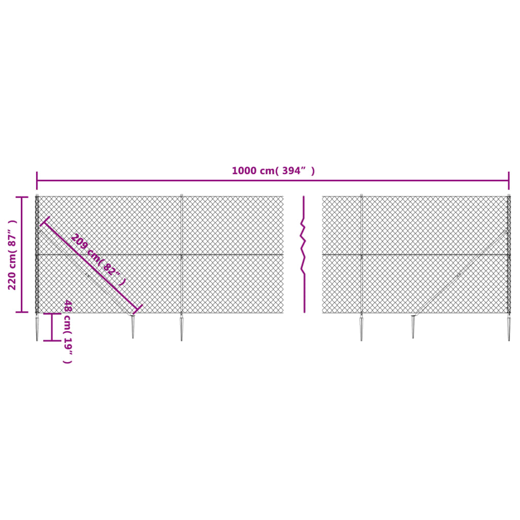 vidaXL võrkaed vaiadega, hõbedane, 2,2 x 10 m