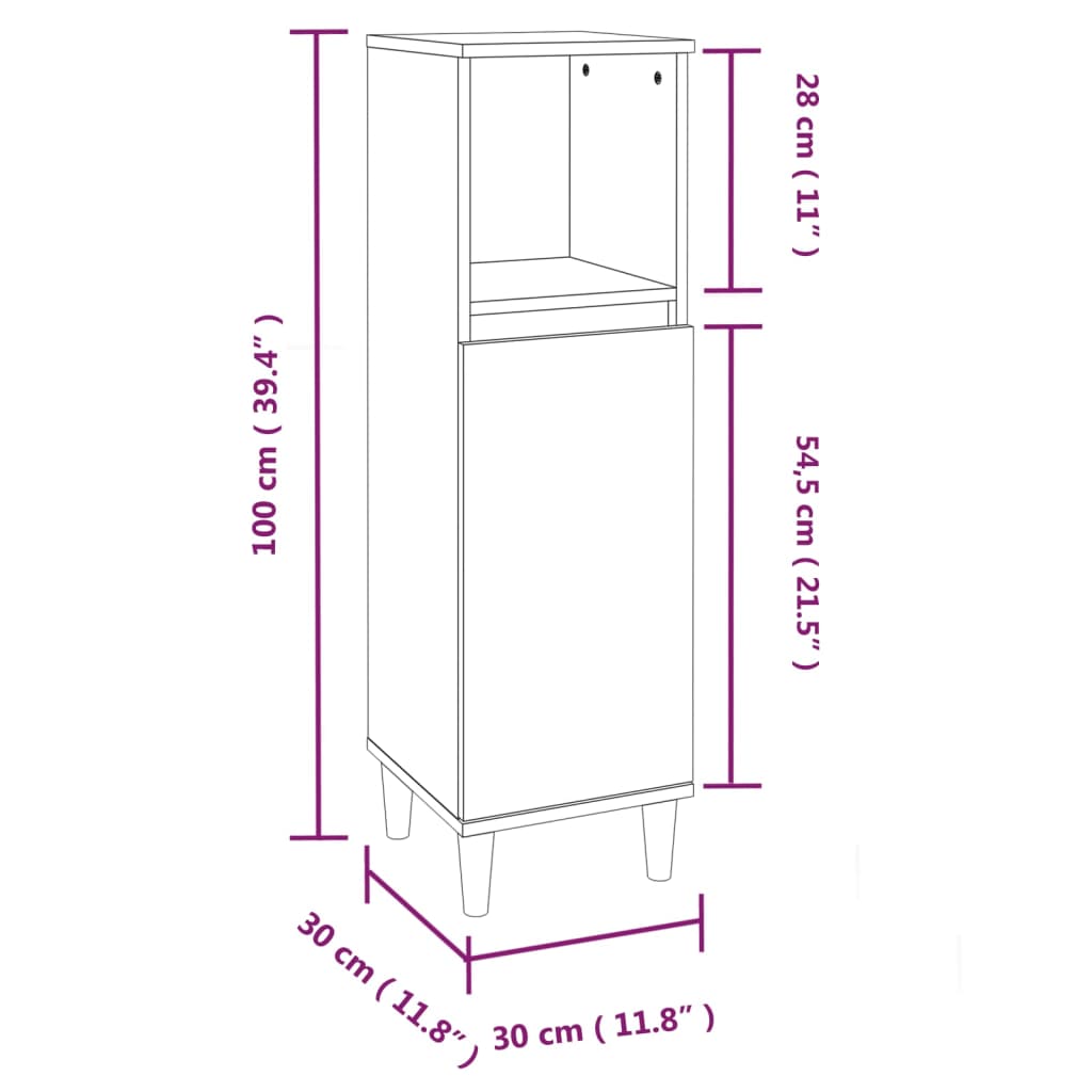 vidaXL vannitoakapp, betoonhall, 30 x 30 x 100 cm, tehispuit