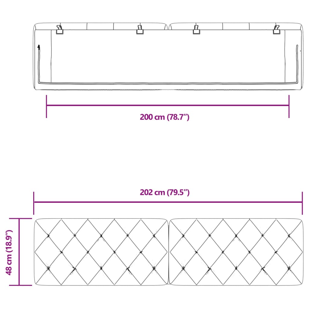 vidaXL voodipeatsi padi, tumehall, 200 cm, samet