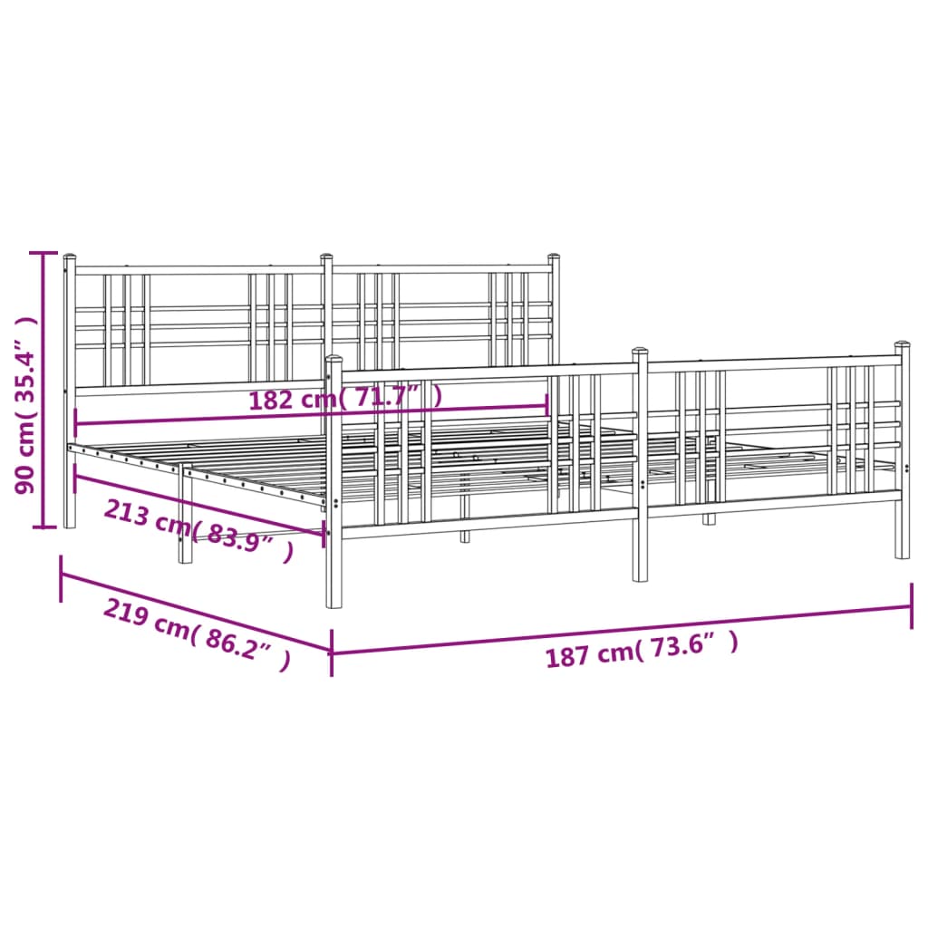 vidaXL metallist voodiraam peatsi ja jalutsiga, valge, 183x213 cm