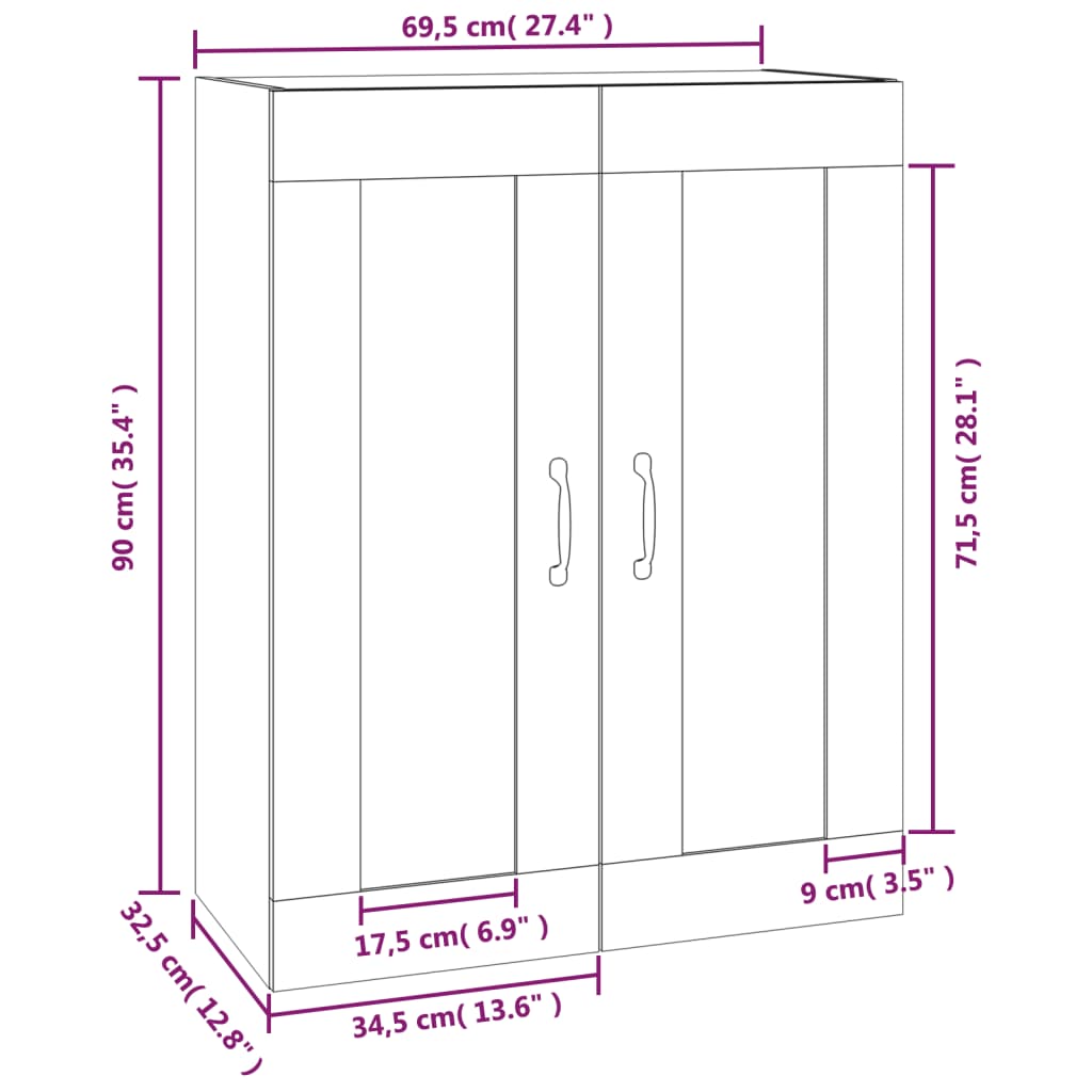 vidaXL seinakapp, suitsutatud tamm, 69,5x32,5x90 cm