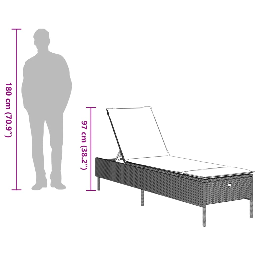 vidaXL 3-osaline päevitustool istmepadjaga helehall, polürotang