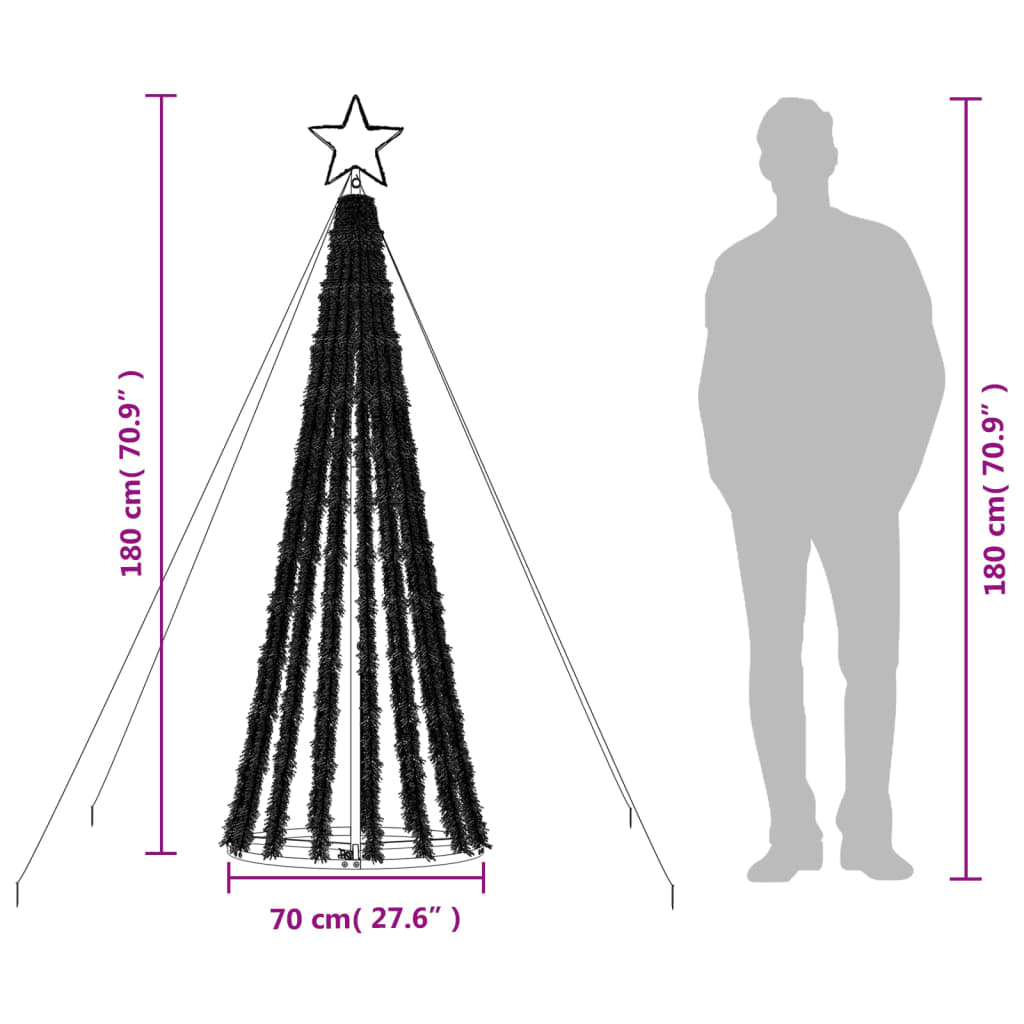 vidaXL koonusekujuline valgustusega jõulupuu 275 LEDi värviline 180 cm