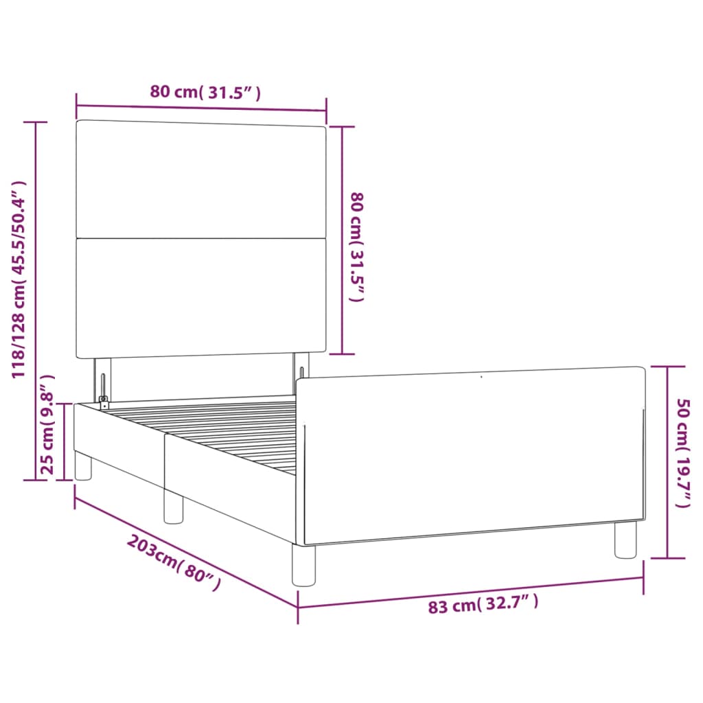 vidaXL voodiraam peatsiga, hall, 80x200 cm, kunstnahk