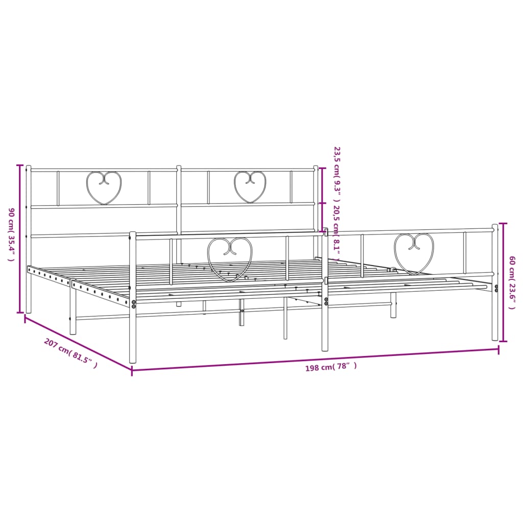 vidaXL metallist voodiraam peatsi ja jalutsiga, valge, 193x203 cm